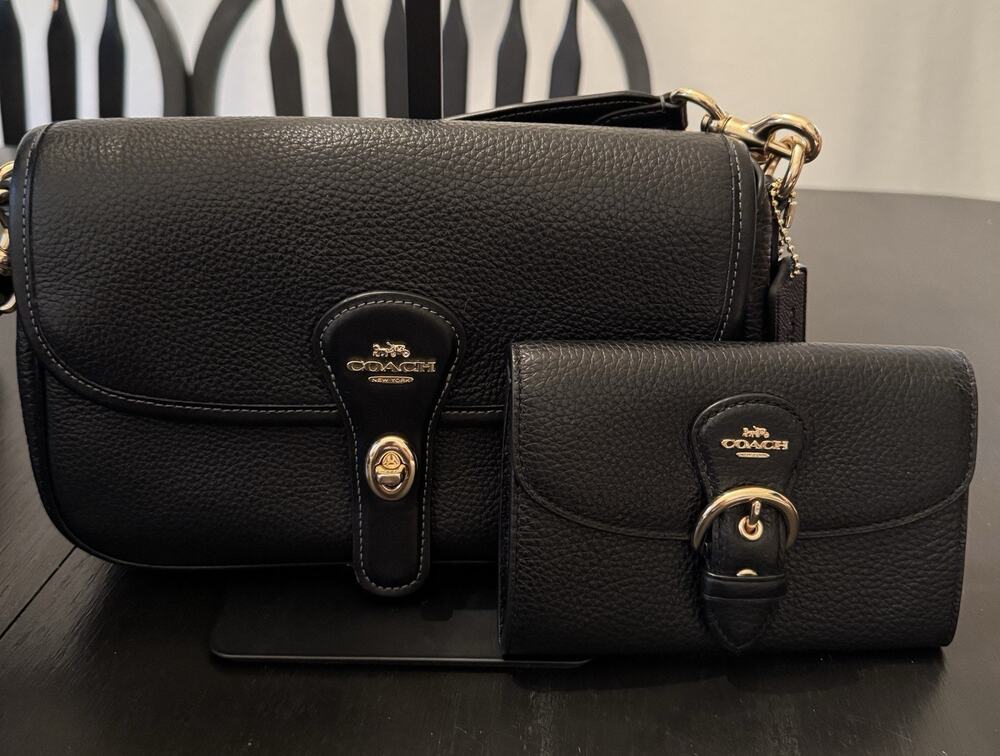 NWT Coach Hadley Convertible Crossbody Bag And Kleo Wallet Black Leather Set